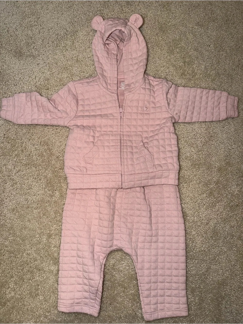 GAP Pink Quilted Baby Hoodie & Pants Matching Set